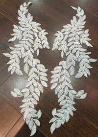 Grand motif feuilles ivoire perles et sequins moderne pour robe de mariée · vue 6