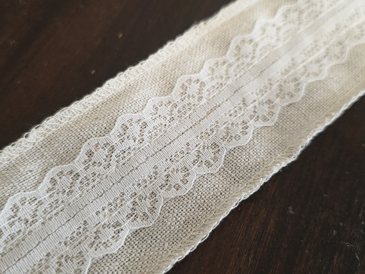 Galon lin et coton ivoire dentelle – 5 cm – ruban déco bohème – DIY mariage – vendu au mètre