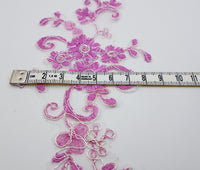 Motif en dentelle fuchsia rose fil argenté à coudre cocktail / mariage / customisation · vue 3