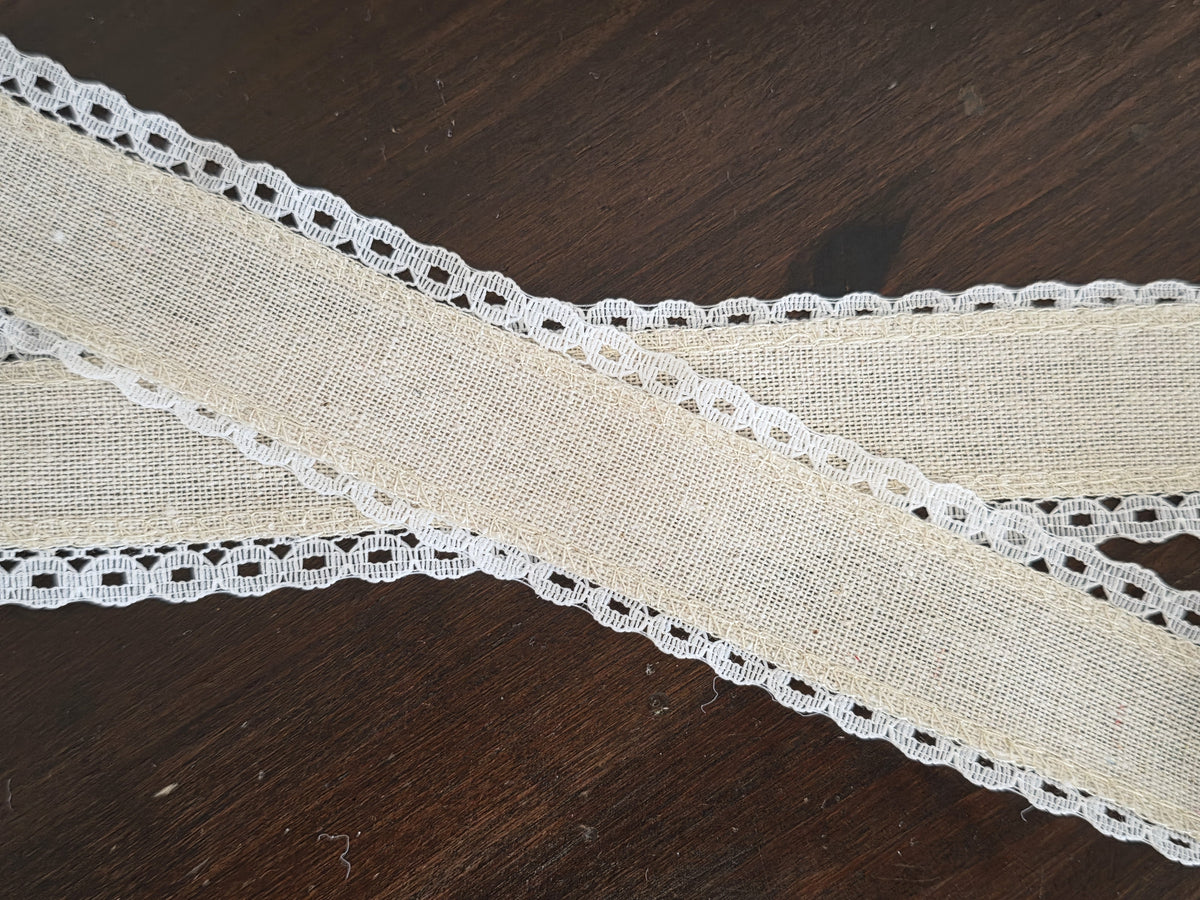 Galon Décoratif Lin & Coton Bordure Dentelle — Largeur 4 cm | Vendu au mètre