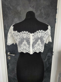 Top mariée dentelle ivoire – Manches courtes festonnées – Dos boutonné – Taille 42 (XL) · vue 6