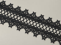 Coupon Dentelle Guipure Noir Motif Treillis & Bordure Étoilée — Largeur 6 cm | Coupon de 1m80 · vue 3