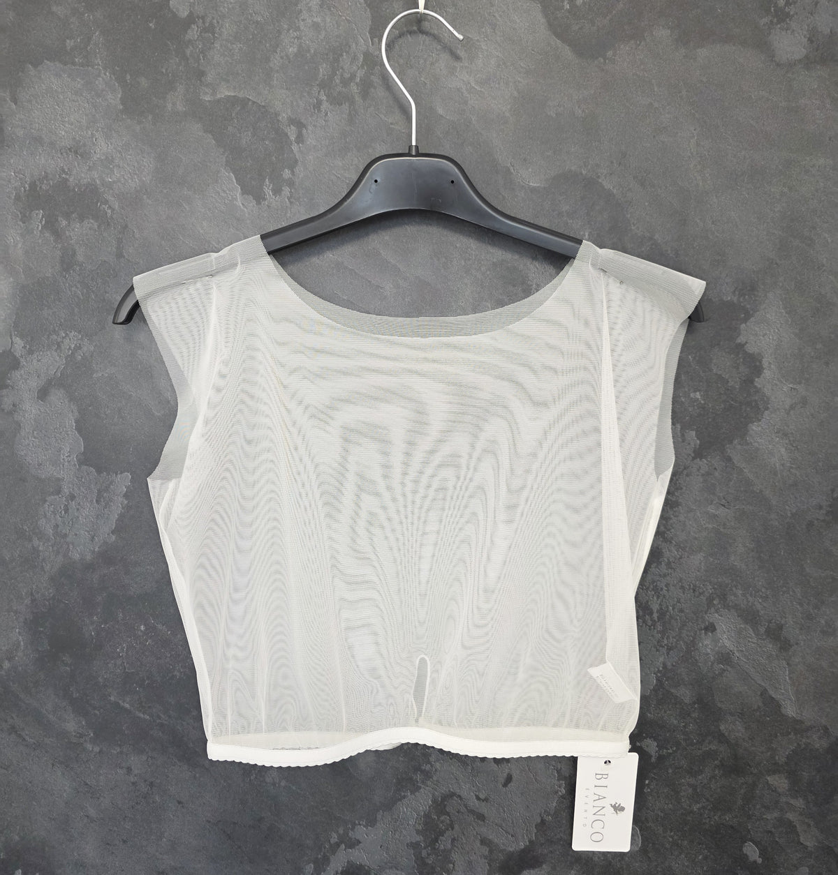 Top en tulle ivoire pour création robe de mariée – Base modélisme – Toile blanche transparente – Fermeture crochet dos