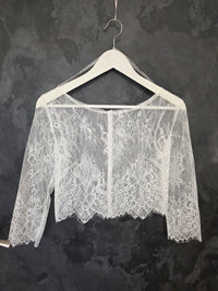 Top mariée en dentelle fine ivoire clair – Manches longues – Dos boutonné – Taille M · vue 9