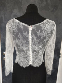 Top de mariée en dentelle ivoire clair – Manches longues – Col rond – Taille XXL · vue 7