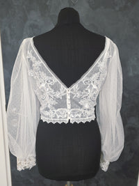 Top plumetie dentelle bohème mariée ivoire clair – Manches bouffantes en tulle – Taille 42 (XL) · vue 6