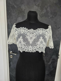 Top mariée dentelle ivoire – Manches courtes festonnées – Dos boutonné – Taille 42 (XL) · vue 2