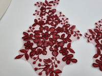 Motif dentelle rouge bordeaux fleurs et feuilles pour robe de mariée / soirée · vue 2