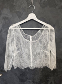 Top de mariée en dentelle ivoire clair – Manches longues – Col rond – Taille XXL · vue 10