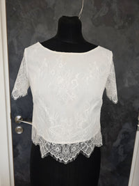 Top mariée ivoire doublé – Dentelle raffinée – Manches courtes – Dos goutte · vue 5