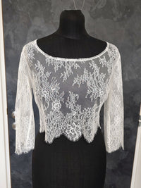 Top de mariée en dentelle ivoire clair – Manches longues – Col rond – Taille XXL · vue 2