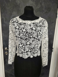 Top en dentelle guipure manches longues style vintage pour mariée ivoire ou blanc · vue 3