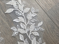 Applique dentelle ivoire perlée – motif feuilles brodées miroir 21 cm · vue 2