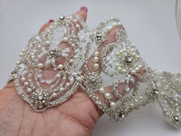 Galon pour ceinture strass et perles argenté coupon 85cm · vue 2