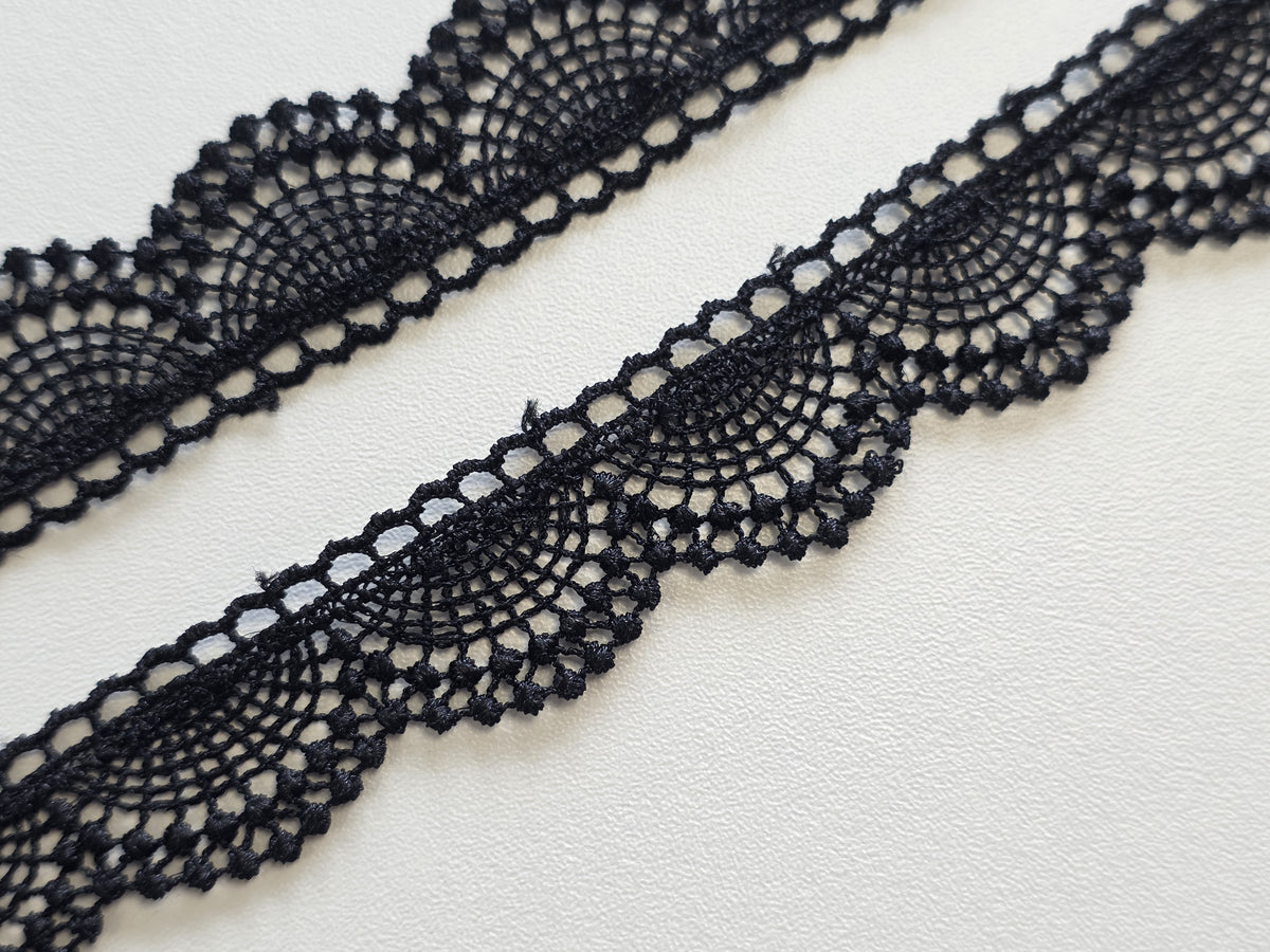 Galon Dentelle Noir Motif Éventails — Largeur 2 cm | Vendu par 10 cm
