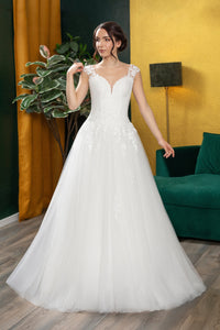 Robe de mariée princesse en dentelle florale et tulle, dos illusion - DEBBIE