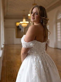 MILA– Robe de mariée en tulle et dentelle, épaules dénudées et dos lacé