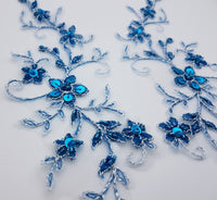 Motif dentelle bleu canard brillant perles sequins pour robe de mariée soirée cocktail · vue 3