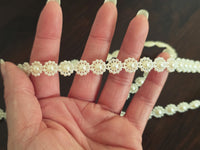 Galon perles fleurs ivoire crème – dentelle perles couture mariage – vendu au mètre · vue 3