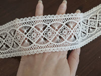 Galon dentelle guipure ivoire clair 6 cm – motif floral ajouré – dentelle mariée bohème au mètre · vue 4