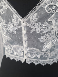 Top plumetie dentelle bohème mariée ivoire clair – Manches bouffantes en tulle – Taille 42 (XL) · vue 8