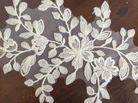 Grand motif ivoire clair feuilles mates style 3D T8017 · vue 3