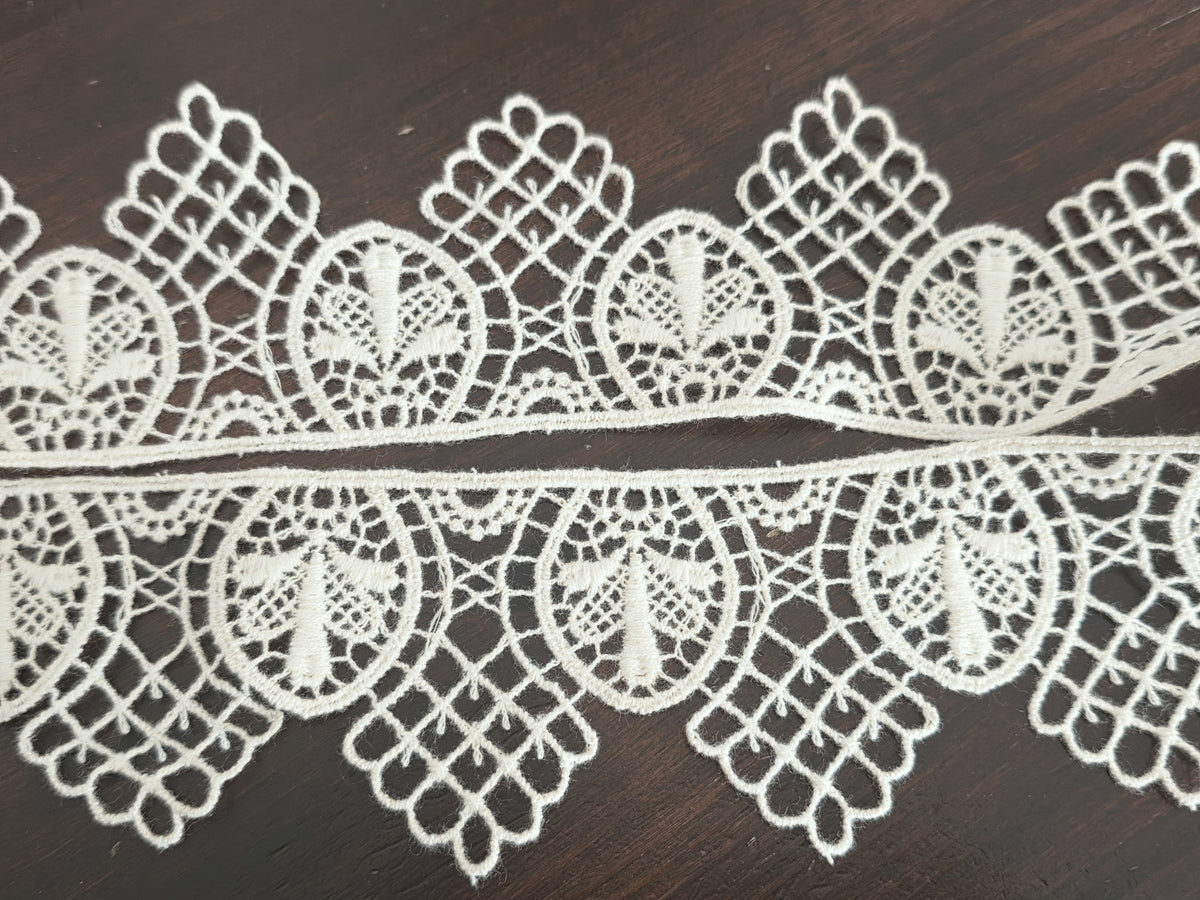 Galon dentelle guipure ivoire crème – motif ajouré vintage – style bohème