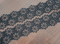 Galon dentelle fleurs marguerite noir – 4 cm – dentelle florale ajourée couture – vendu au mètre · vue 4