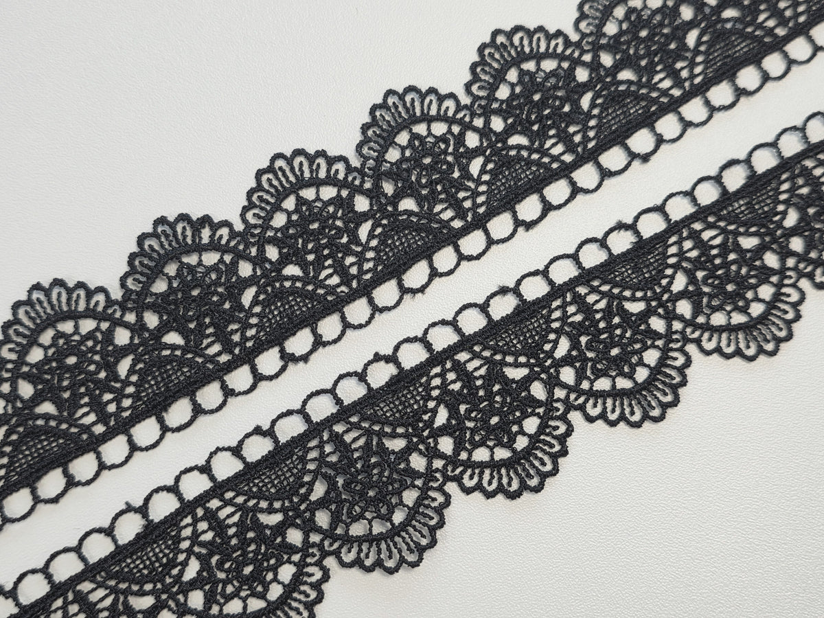 Galon Dentelle Guipure Noir Motif Demi-Cercles Festonnés — Largeur 5 cm | Vendu par 10 cm