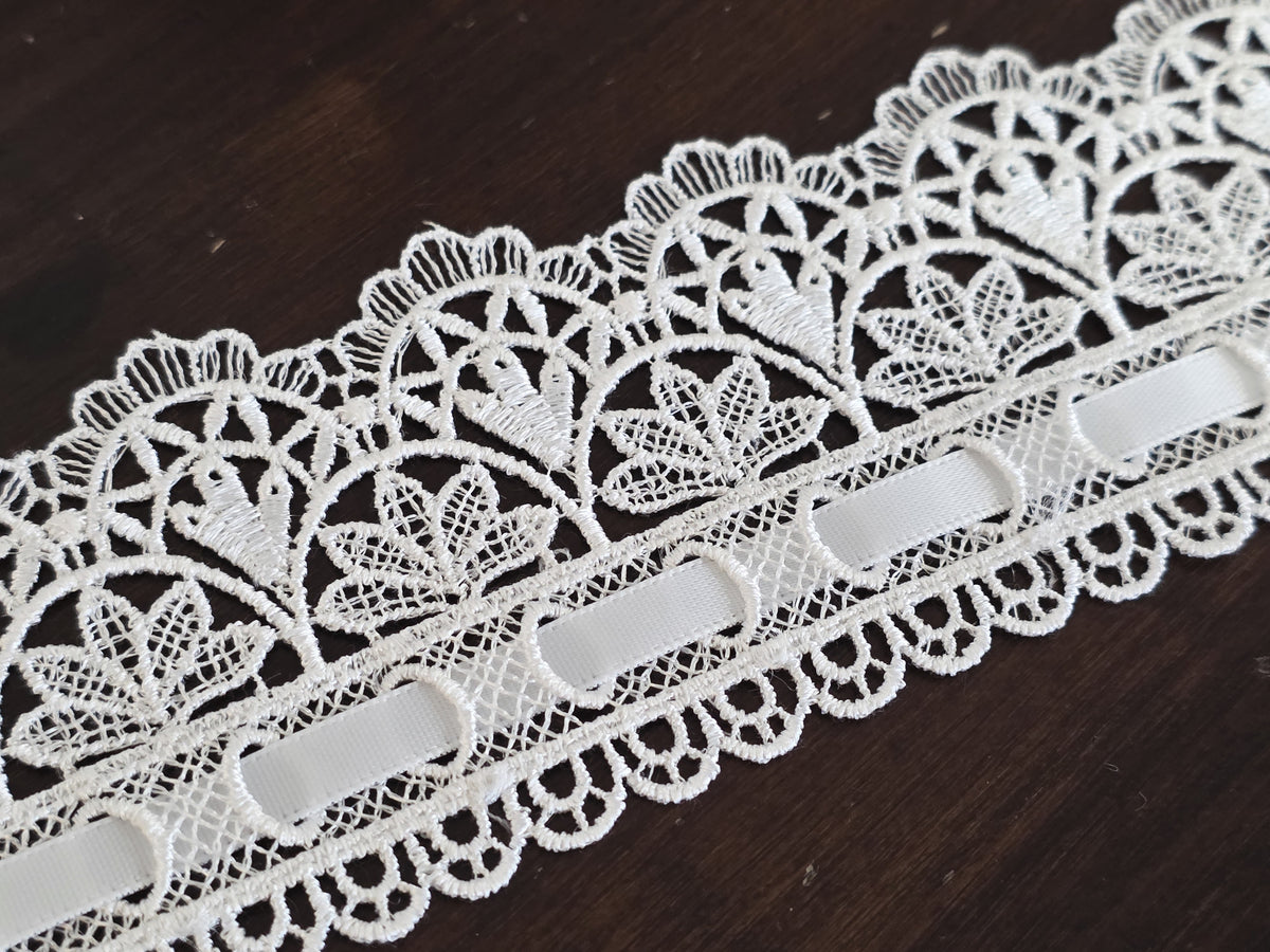 Galon de guipure ivoire clair avec ruban – mariage, robe de mariée champêtre – vendu au mètre