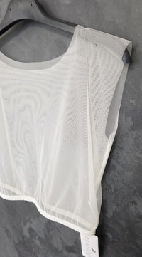 Top en tulle ivoire pour création robe de mariée – Base modélisme – Toile blanche transparente – Fermeture crochet dos · vue 2
