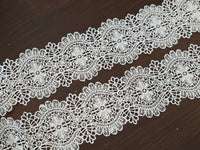 Galon dentelle guipure ivoire clair 6 cm – motif floral fin festonné – dentelle mariée au mètre
