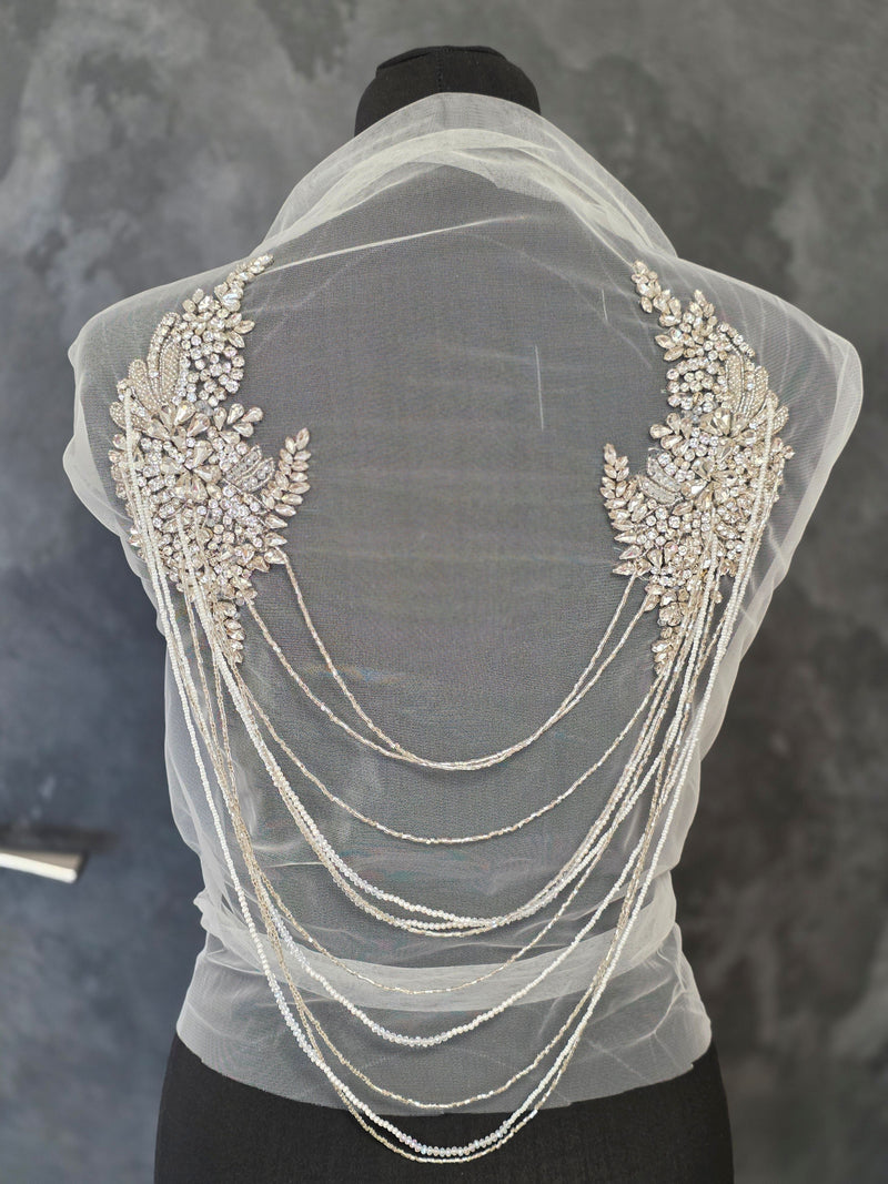 Motif dos strass avec chute de perles pour dos robe de mariée ou cocktail