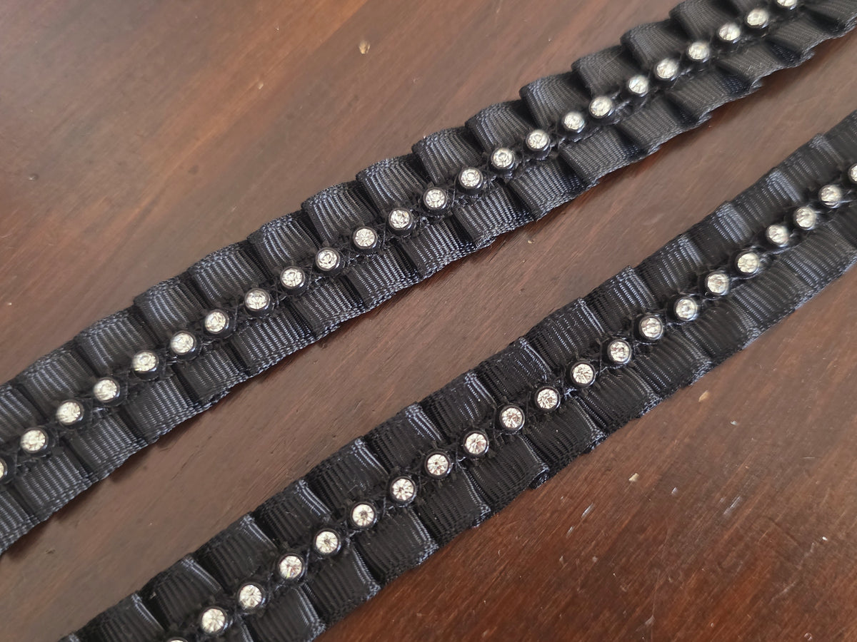 Galon noir avec strass ruban plissé coupon de 2 mètres