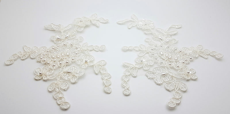 Motif en dentelle et perles pour robe de mariée blanc ou ivoire