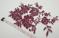 Motif fleuris brodé rouge bordeaux · vue 2