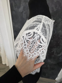 Top mariée bohème dentelle ivoire – Manches courtes festonnées – Dos boutonné – Taille XL · vue 5