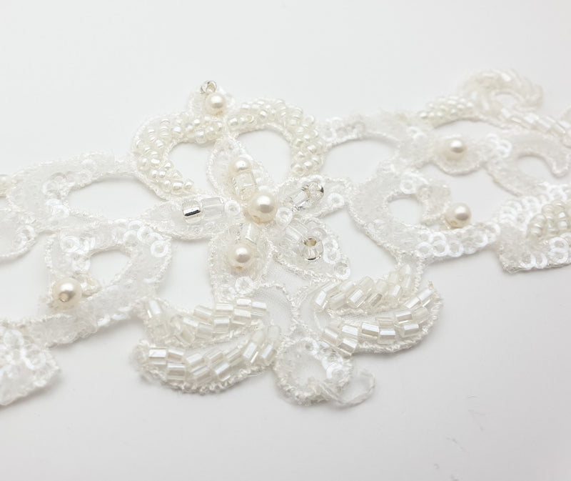 Motif pour robe de mariée long avec sequins et perles ivoire
