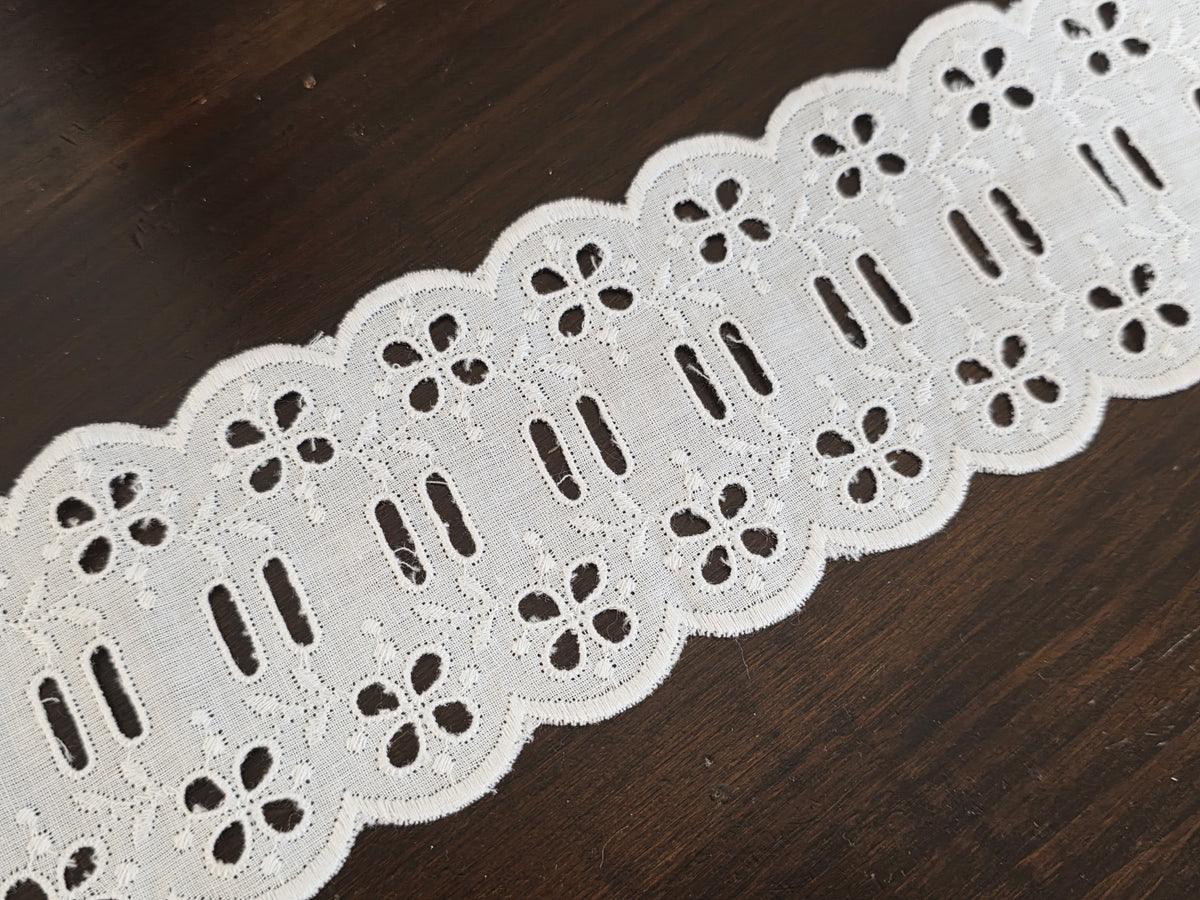 Coupon 4 mètres - Galon de broderies anglaises ivoire