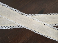 Galon Décoratif Lin & Coton Bordure Dentelle — Largeur 4 cm | Vendu au mètre