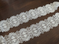 Galon dentelle guipure ivoire clair 6 cm – motif floral fin festonné – dentelle mariée au mètre · vue 5