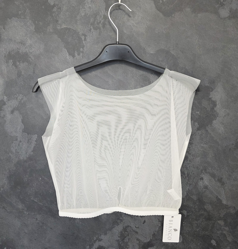 Top en tulle ivoire pour création robe de mariée – Base modélisme – Toile blanche transparente – Fermeture crochet dos