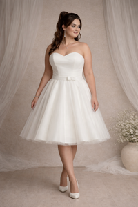 Robe de mariée courte satin et tulle ivoire · vue 4