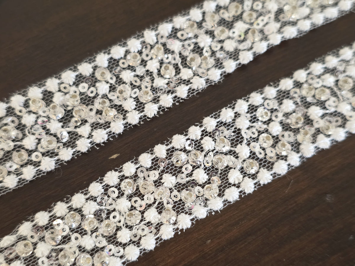 Galon brillant ivoire clair sequins et perles