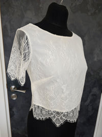 Top mariée ivoire doublé – Dentelle raffinée – Manches courtes – Dos goutte · vue 3