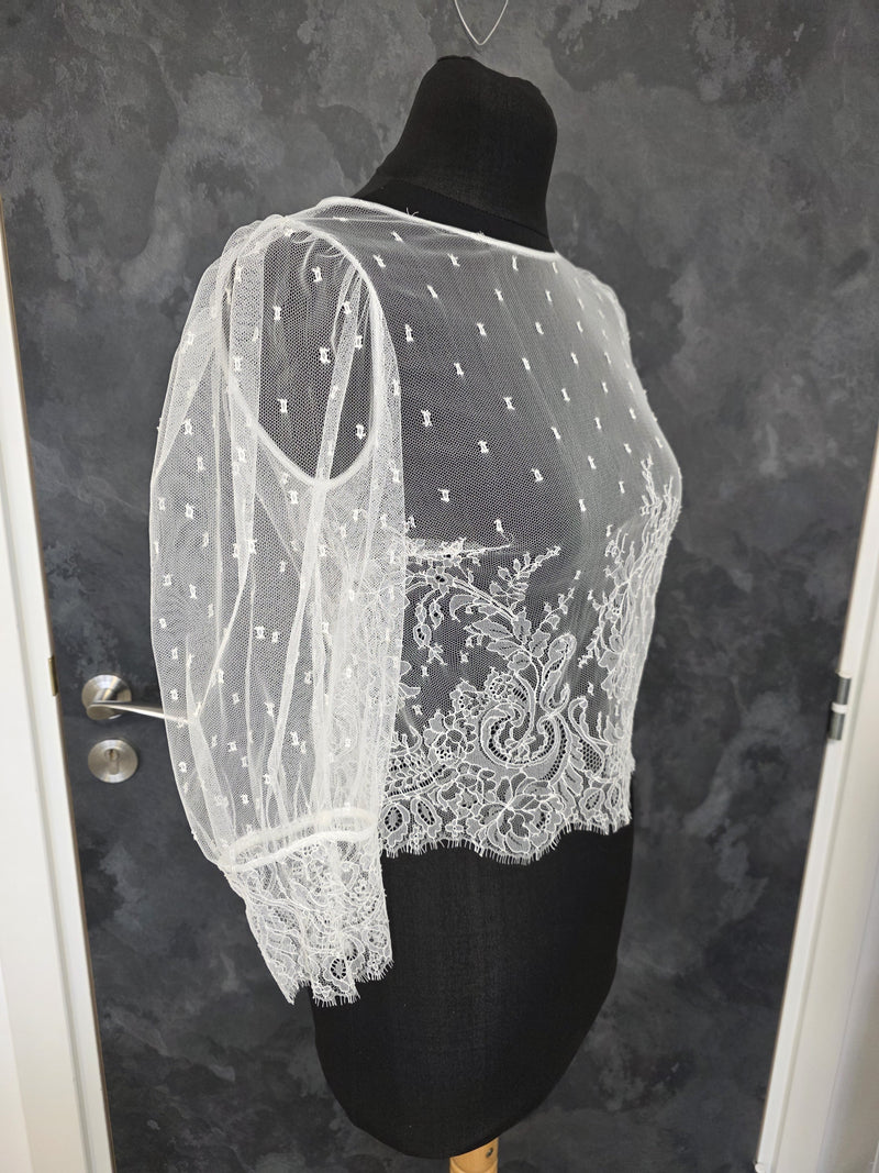 Top mariée ivoire clair en dentelle française – Taille 38 – Fabriqué en France