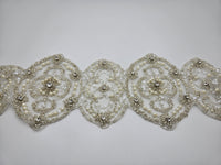 Galon pour ceinture strass et perles argenté coupon 85cm