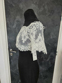 Top mariée dentelle ivoire – Manches courtes festonnées – Dos boutonné – Taille 42 (XL) · vue 4