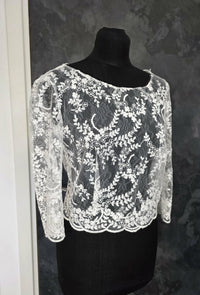 Top mariée dentelle ivoire clair – Manches longues – Dos boutonné – Taille 40 · vue 7