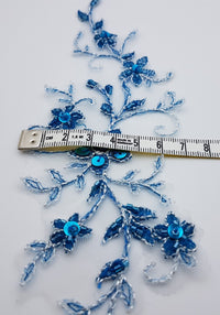 Motif dentelle bleu canard brillant perles sequins pour robe de mariée soirée cocktail · vue 2